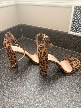 Leopard Print Ankle Strap Block Heel Sandals - Women